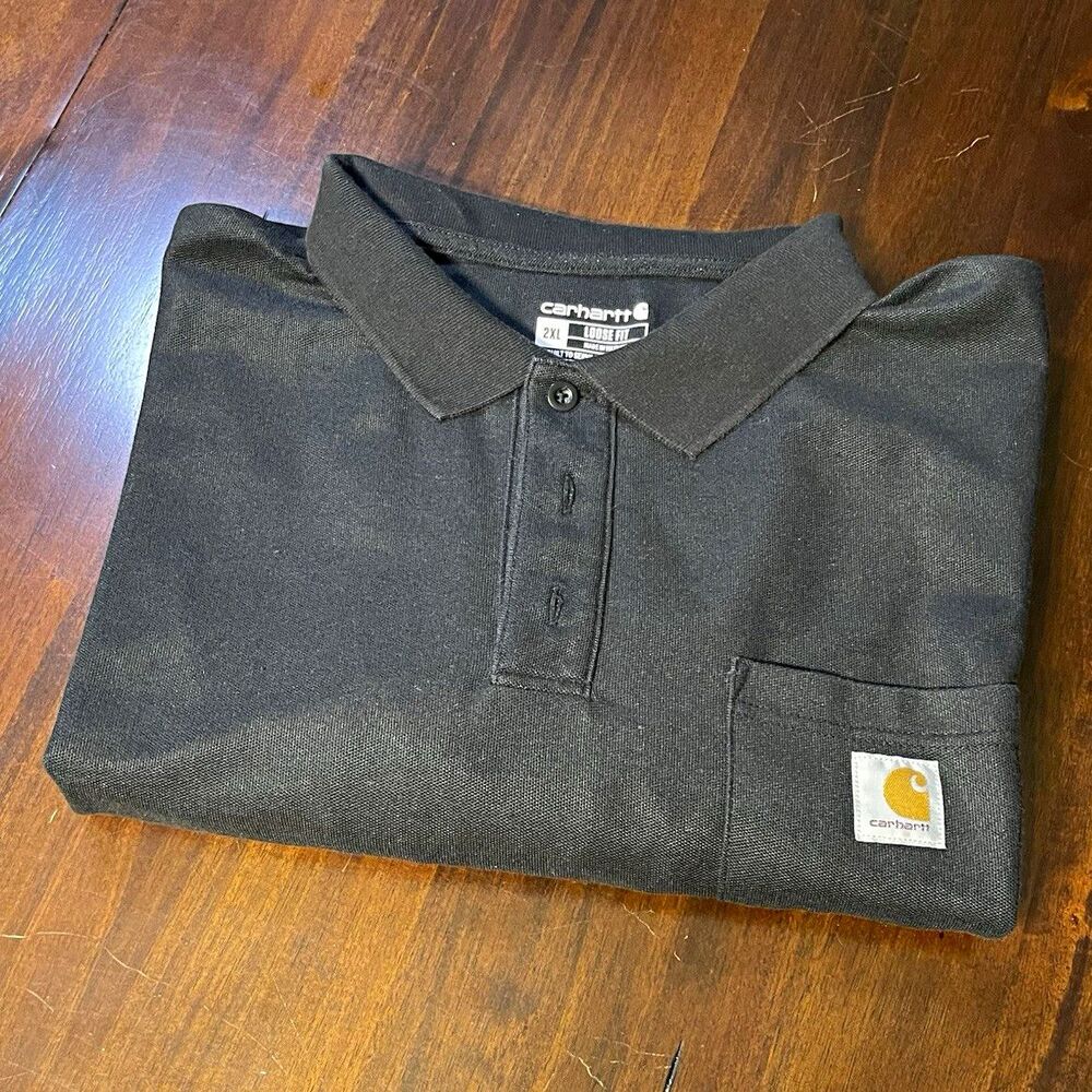 Carhartt Men's Loose Fit Polo Shirt 2XL Regular Black Short Sleeve Pocket K570